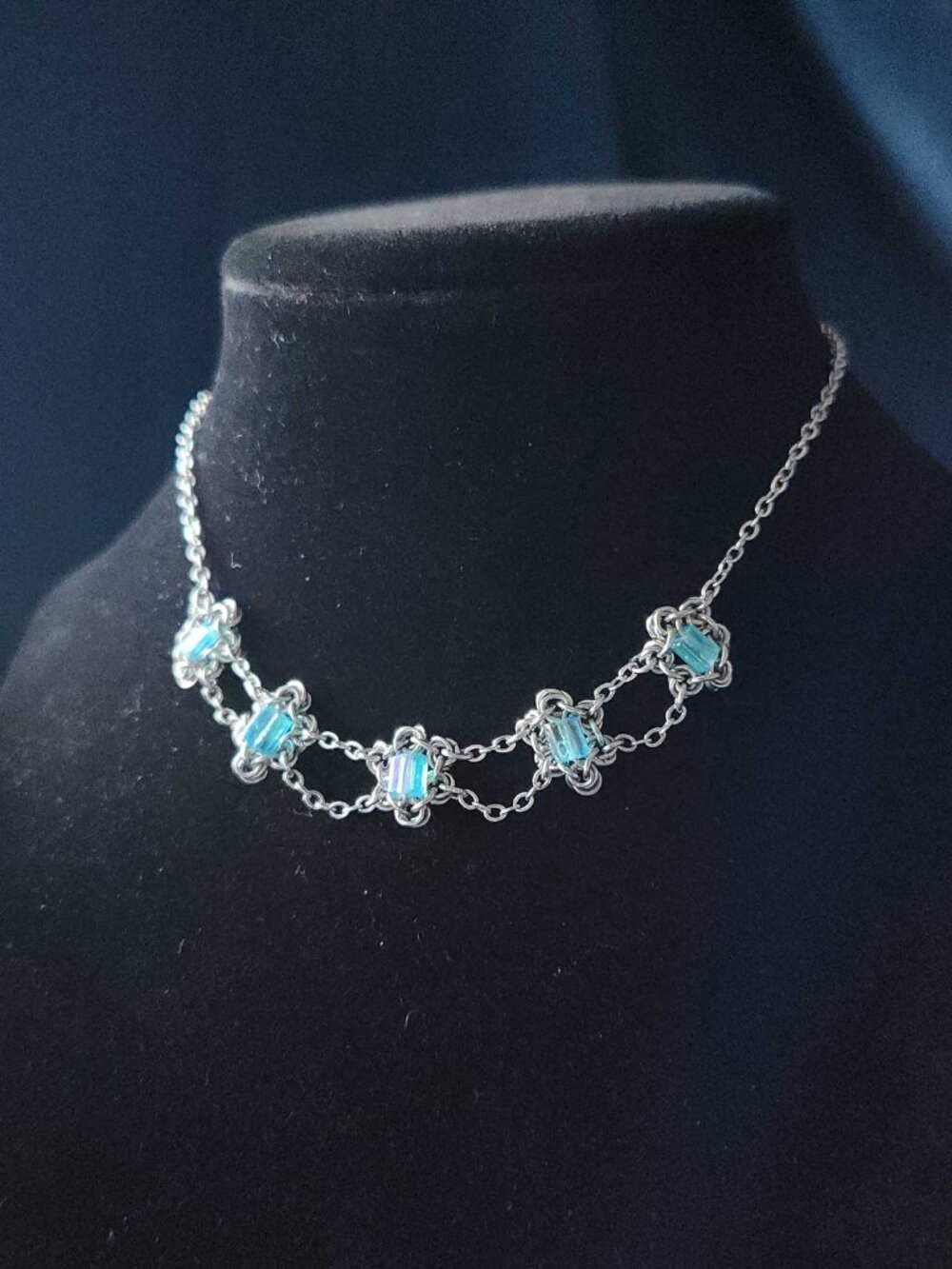 Vintage Victorian blue and silver chandelier necklace